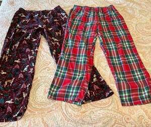 GUC 2 pairs Lands' End Cotton Flannel Pajama Pants Dog Print & plaid, Med petite